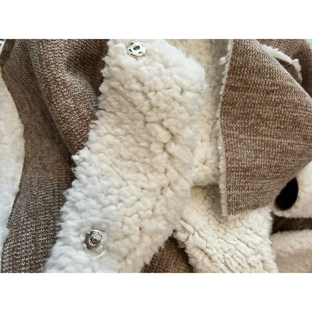 Sherpa Jacket Boho David And Danny Sweater Brown White Wrap Warm Boho Coat Sz S